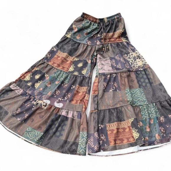 ROMWE Sun & Moon Patchwork Boho Palazzo Pants | Women's Medium | Wide Leg | Boho - Picture 8 of 8